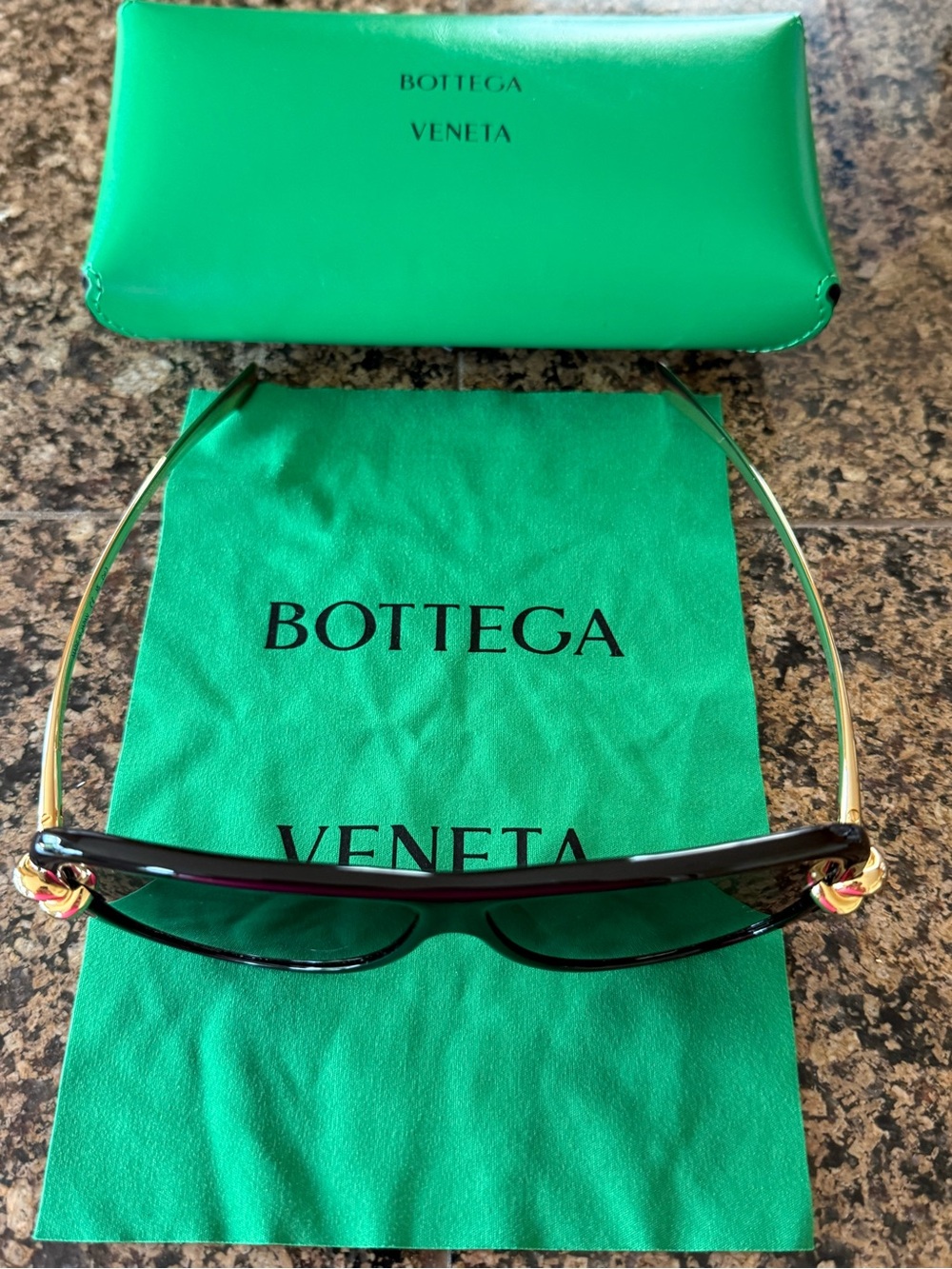 Bottega Veneta Black Sunglasses with Gold Temple Accents